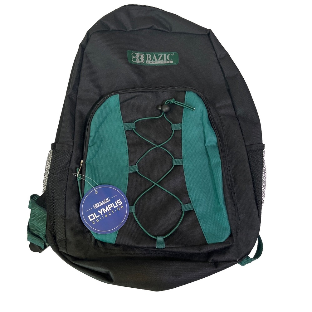 NWT Bazic Backpack Book Bag Black Green Back to School‎ Sports Bag